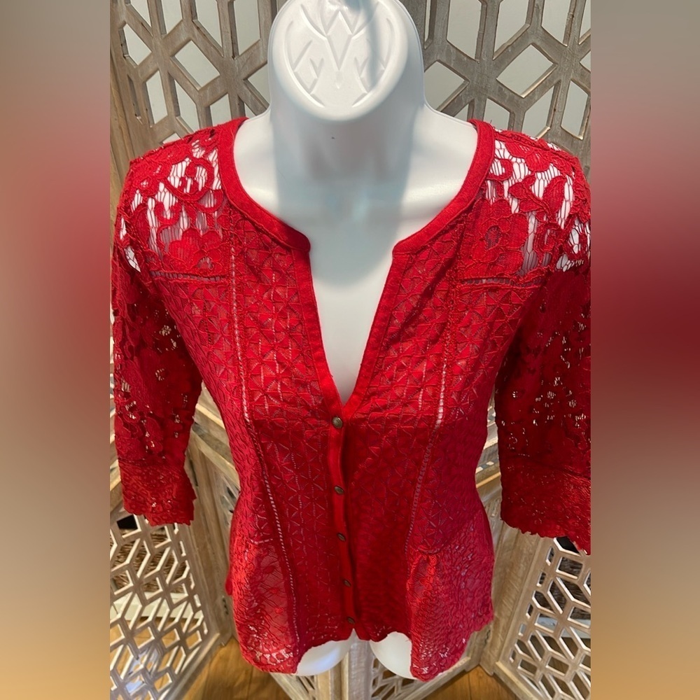 Lucky Brand Lace Mix 3/4 Length Sleeve size XS Top - Picture 7 of 16